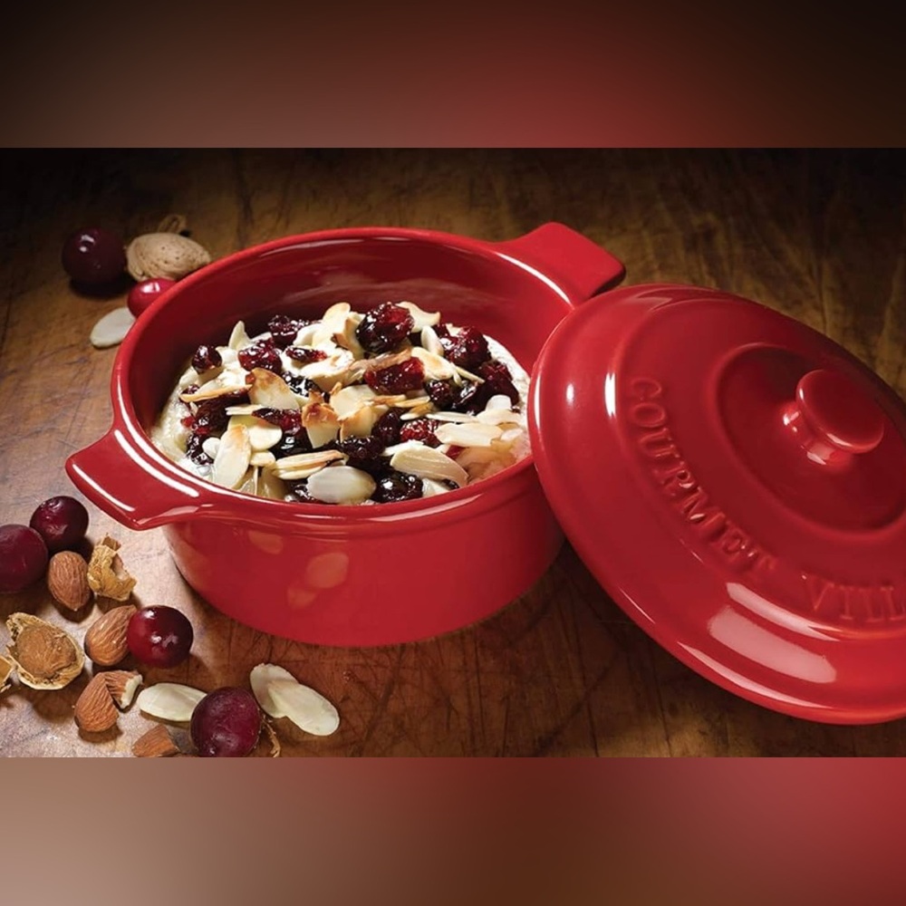 Gourmet du Village Red Ceramic 6” Brie Baker New in Box